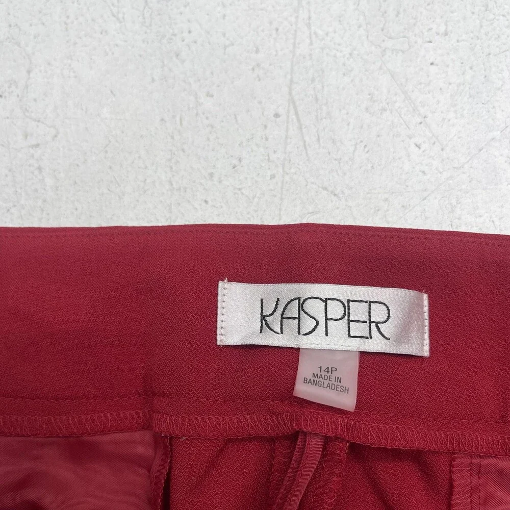 Kasper Dress Pants Womens 14P Red Crepe Wide Leg Zip Pockets Stretch Work Office - Picture 4 of 10